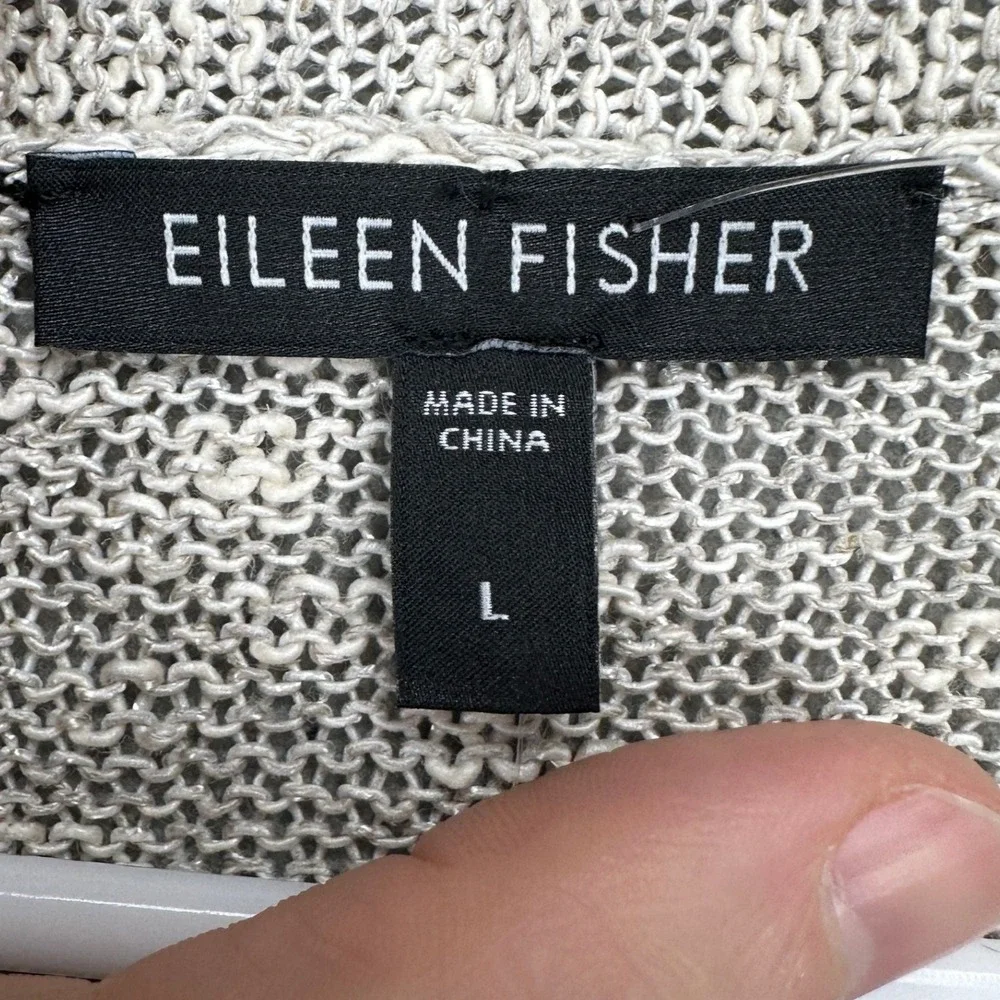 Eileen Fisher Heathered Light Gray/Tan/Taupe Open Front Cardigan Large